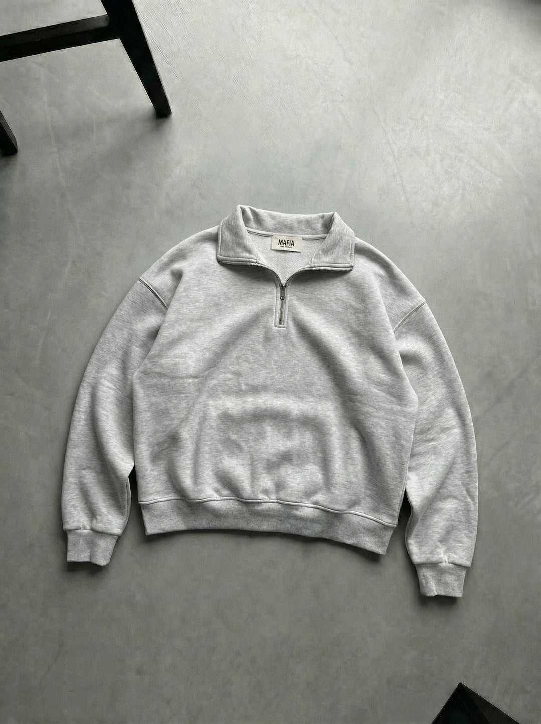Oversize Polo Bluza z Pół-Zipem - Jasnoszary Melanż