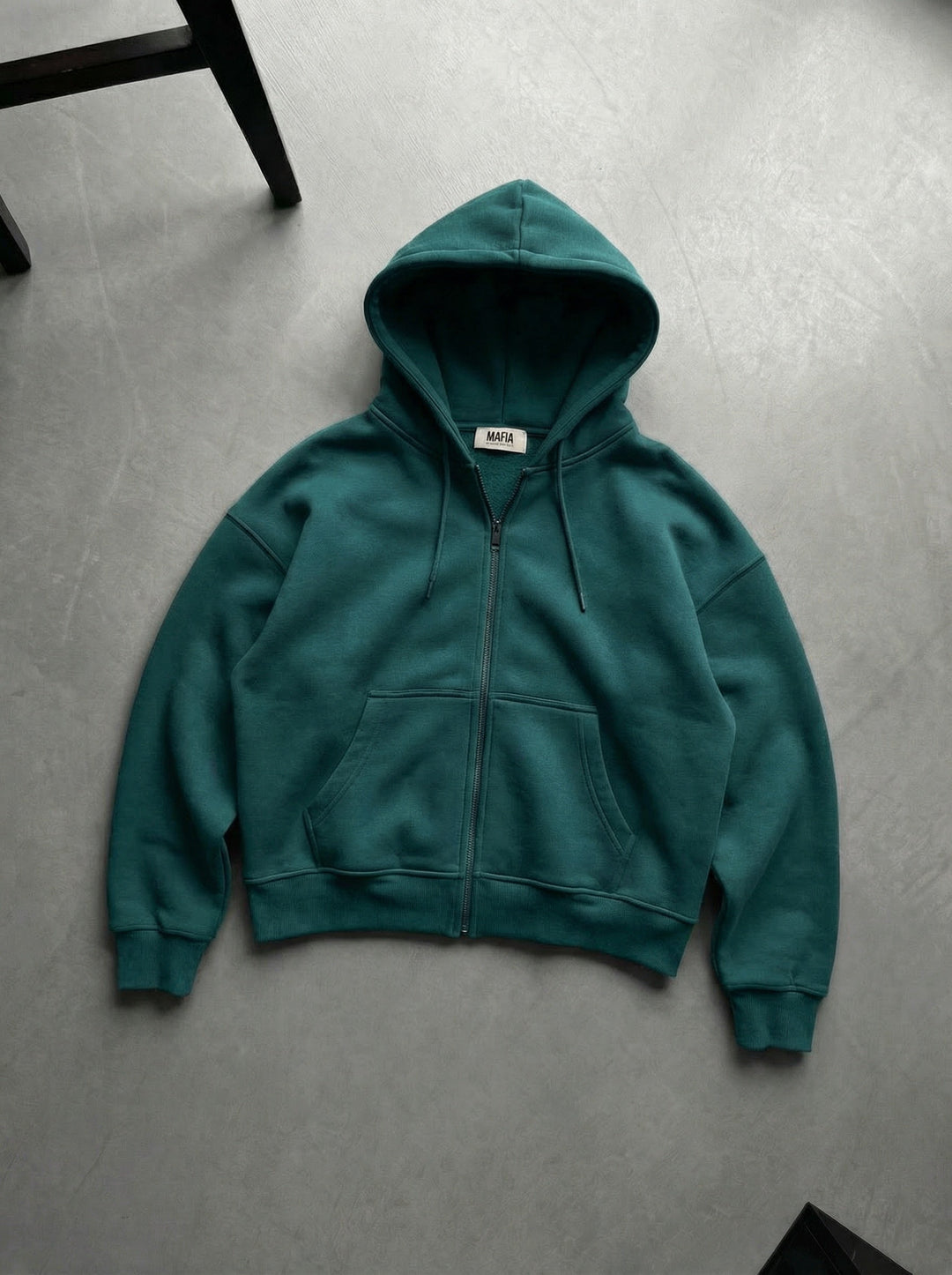 Oversize Basic Zipper Hoodie - Morska Mos