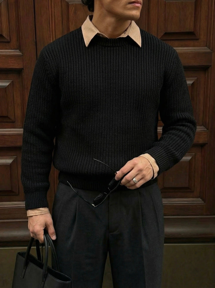 Oversize Strukturalny Sweter - Czarny