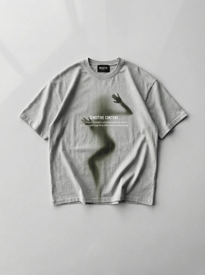 T-shirt Oversize z Wrażliwą Treścią - Szary