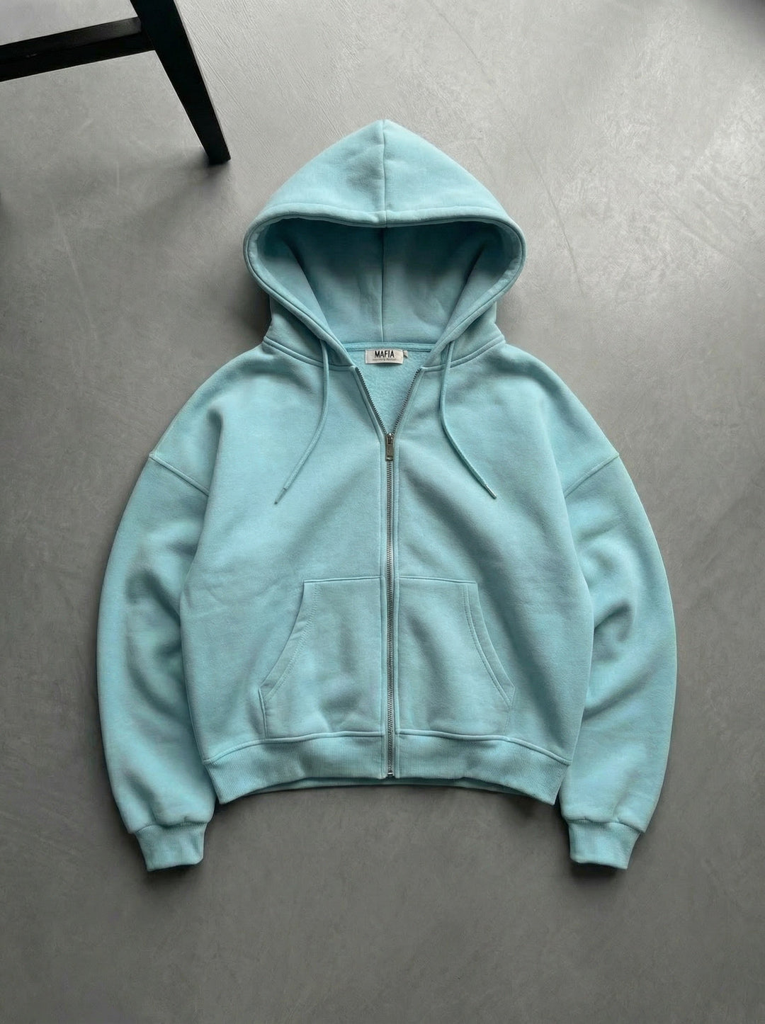 Oversize Basic Zipper Hoodie - Lód Niebieski