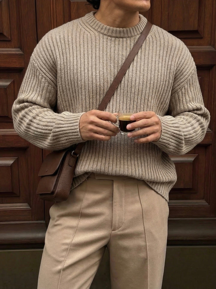 Luźny sweter w paski - Simply Taupe
