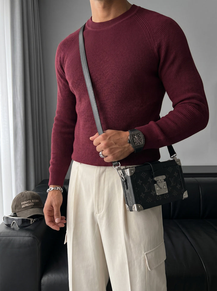 Sweter Slim Fit Cienki - Śliwkowy
