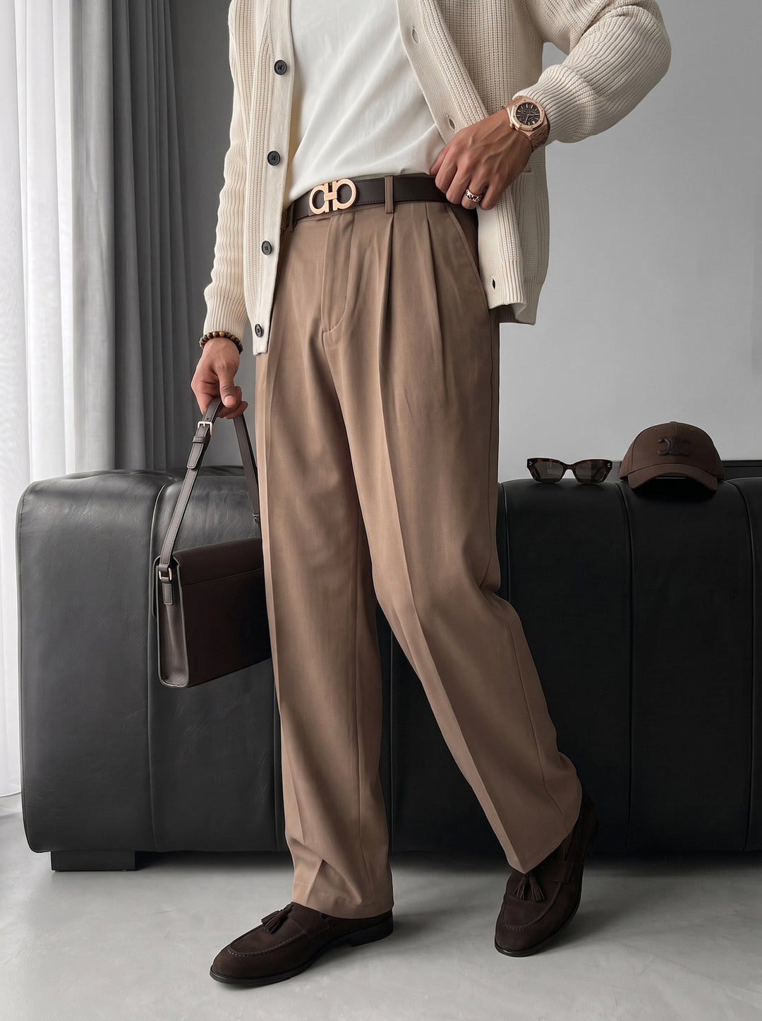 Luźne Spodnie Chino - Camel