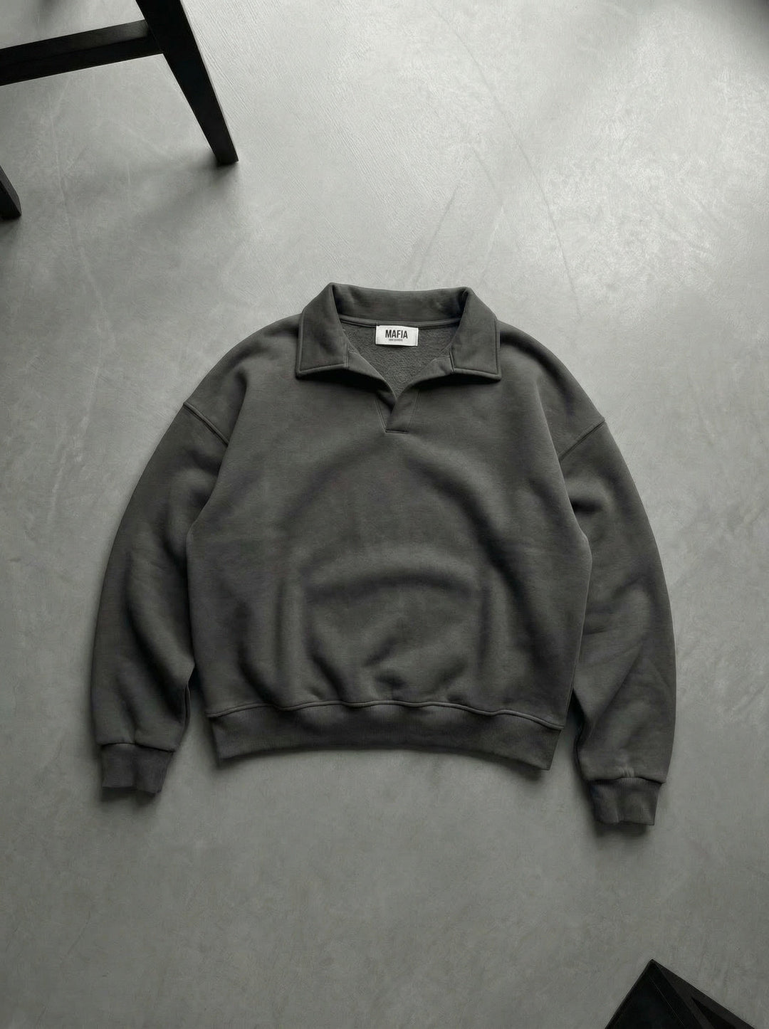 Oversize Basic Polo Sweatshirt - Antracyt