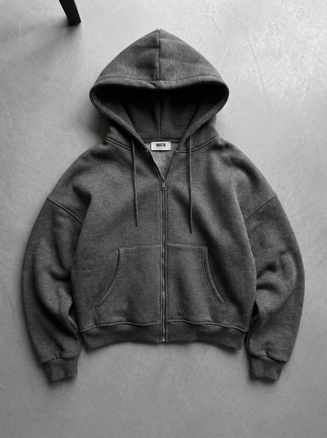 Oversize Basic Zipper Hoodie - Antracytowy Melanż