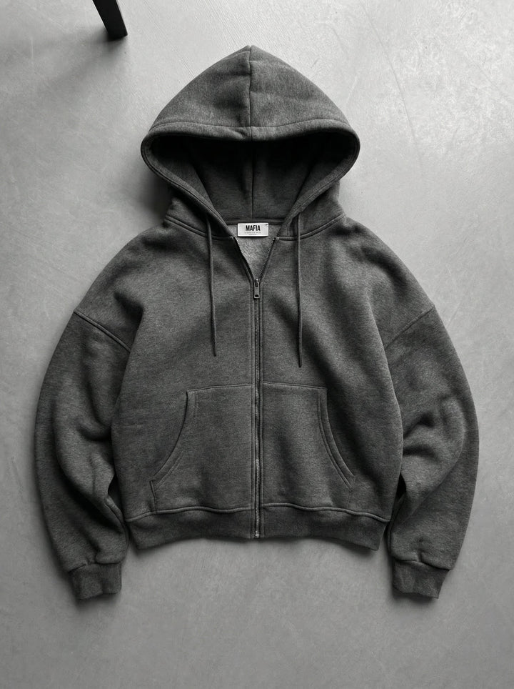 Oversize Basic Zipper Hoodie - Antracytowy Melanż
