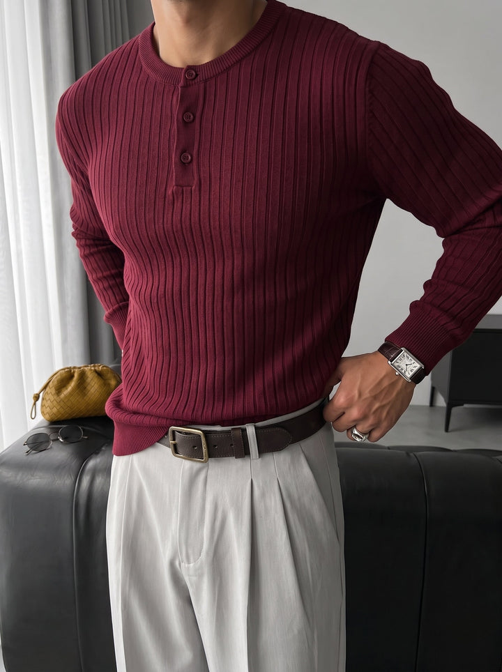 Sweter Slim Fit z guzikami - Bordeaux