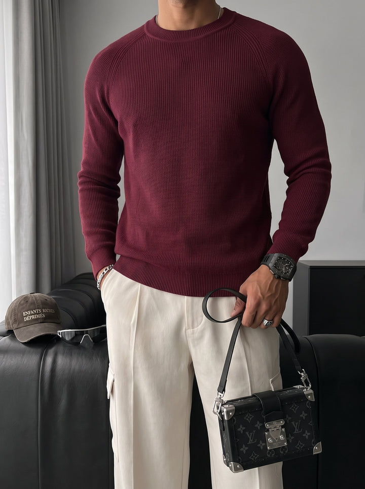 Sweter Slim Fit Cienki - Śliwkowy