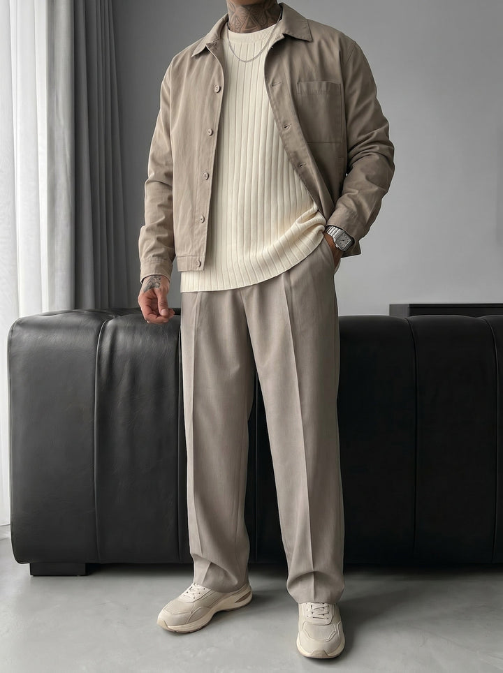 Oversize szeroki sweter z długim rękawem - Kamień