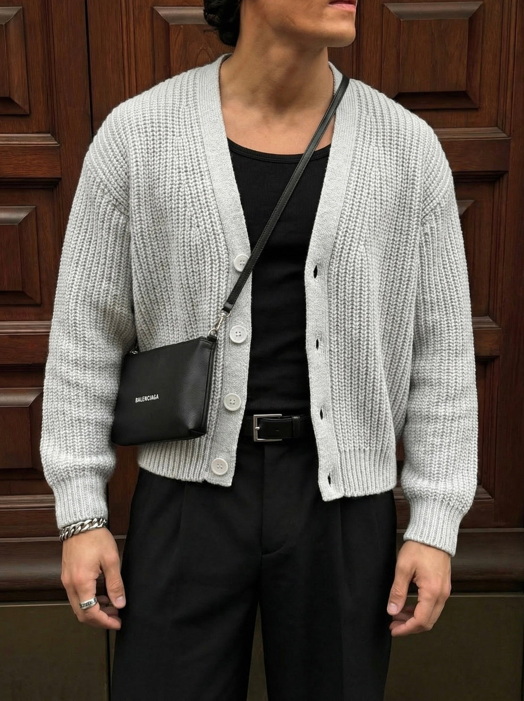 Oversize Crop Cardigan - Jasnoszary