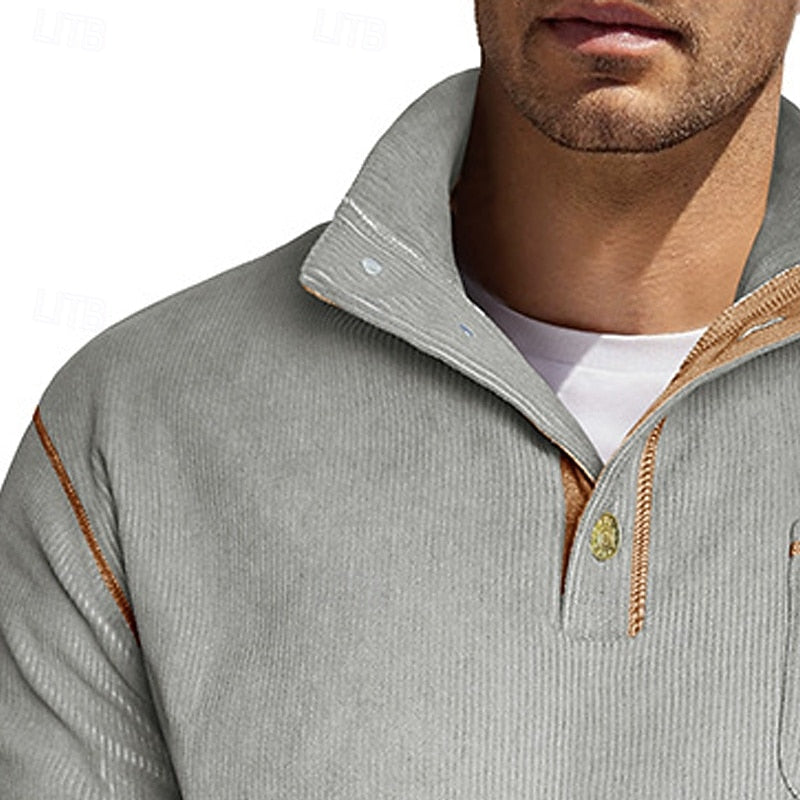 Fakturowany Half-Button sweter