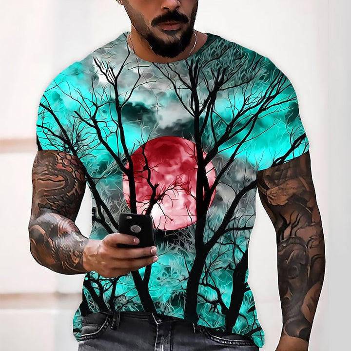 Halloween księżyc graficzny okrągły dekolt T-shirt