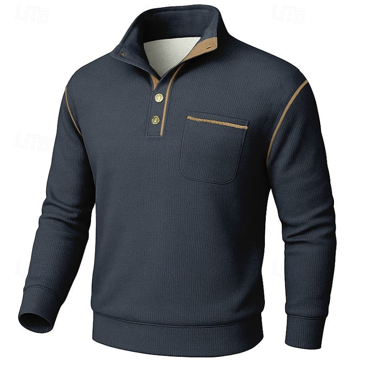Fakturowany Half-Button sweter