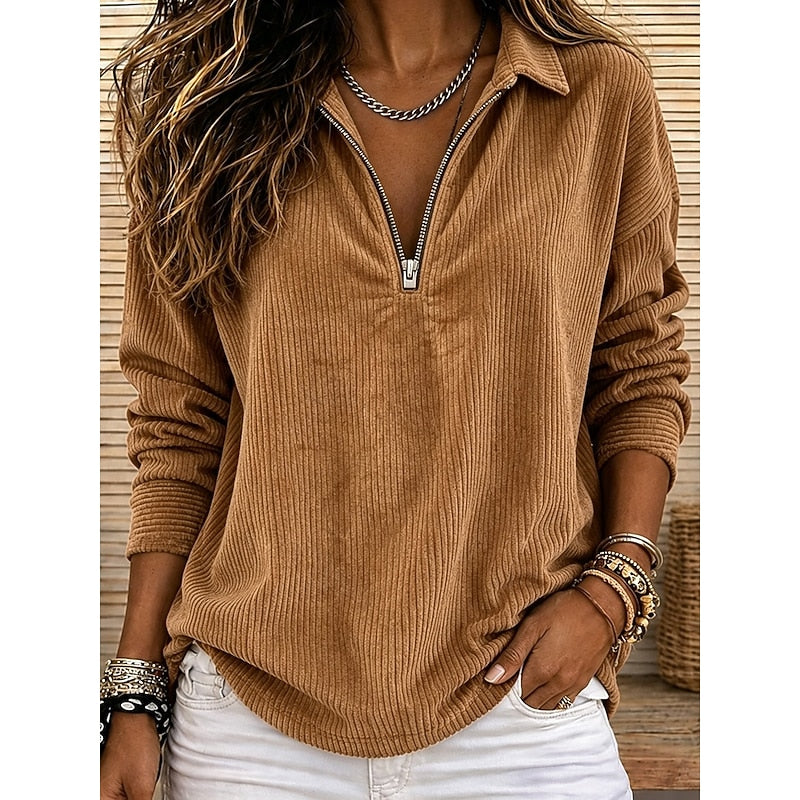 Prążkowany zamek 1/4 sweter top
