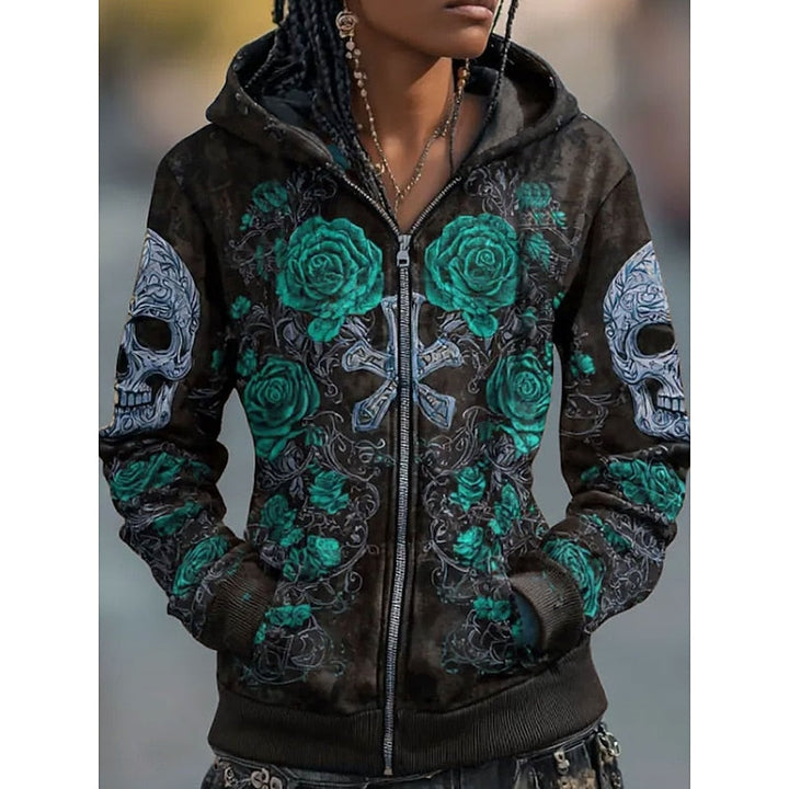 Czaszka &amp; Rose Halloween Zip-Up bluza z kapturem