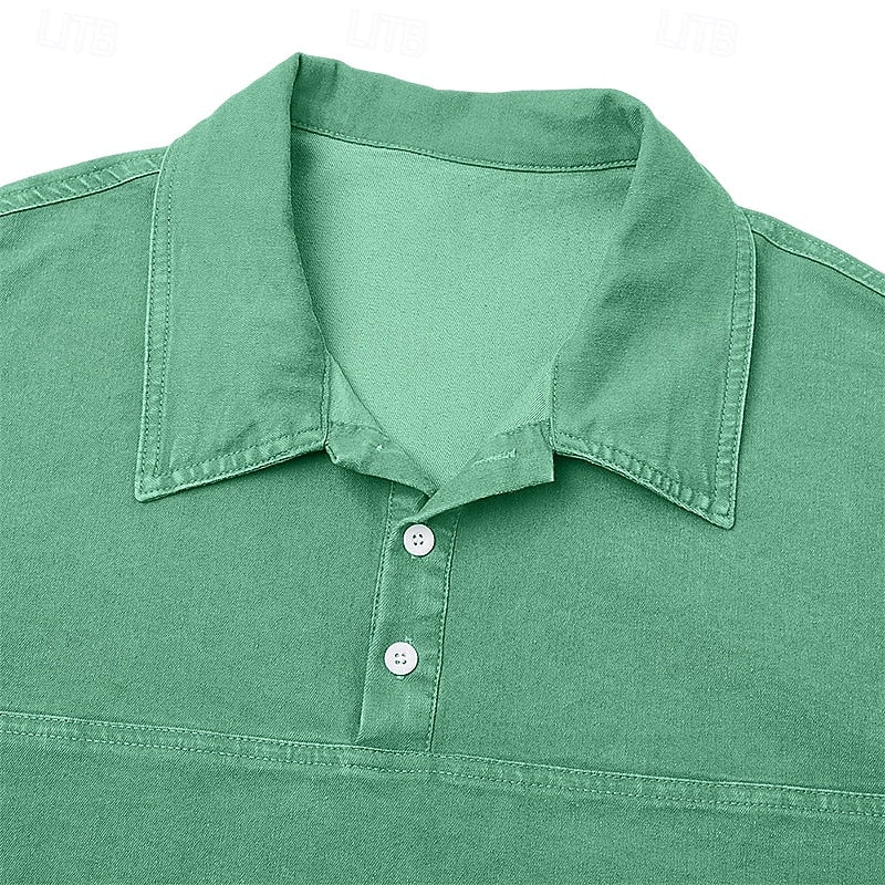 Washed długi rękaw koszulka polo