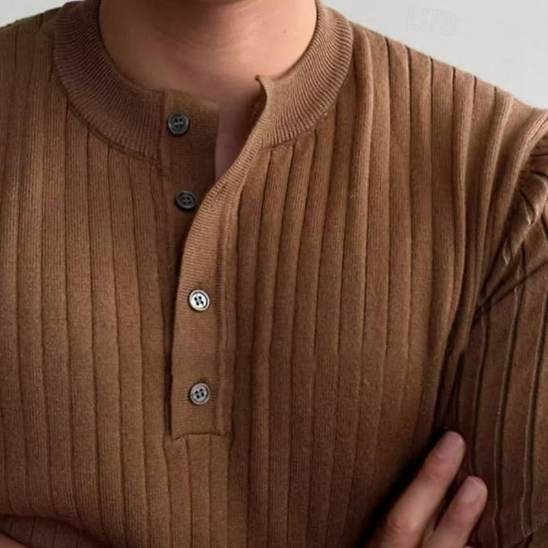Prążkowany Henley sweter