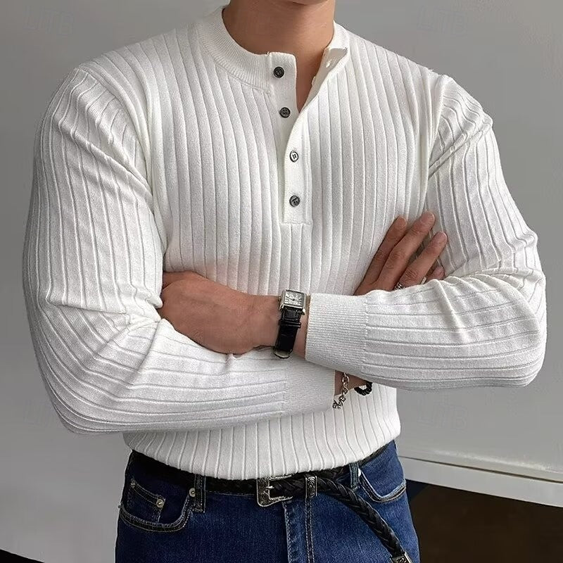 Prążkowany Henley sweter