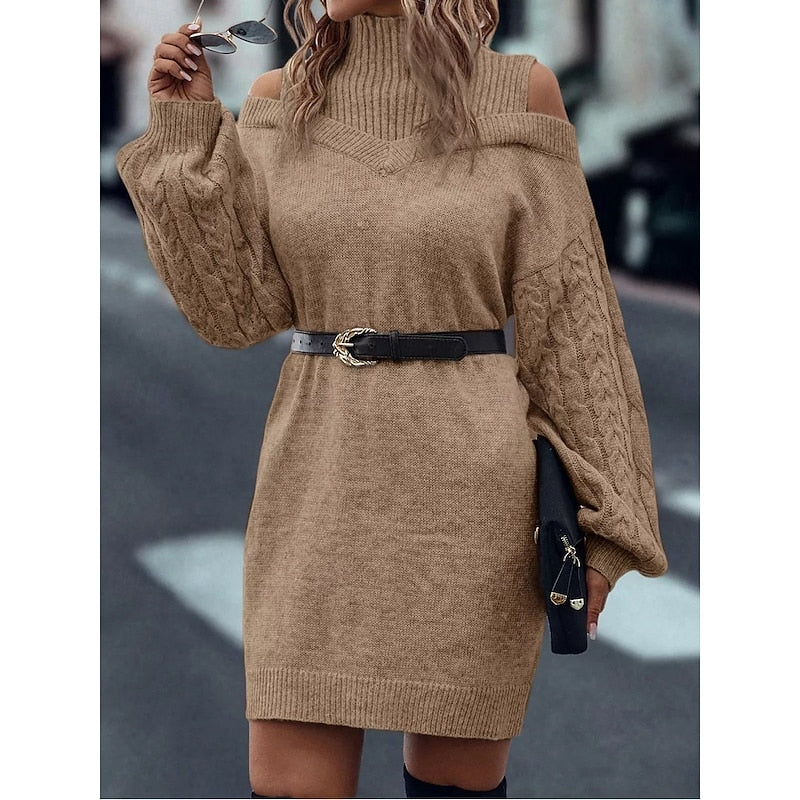 Cold-Shoulder sweter z golfem sukienka