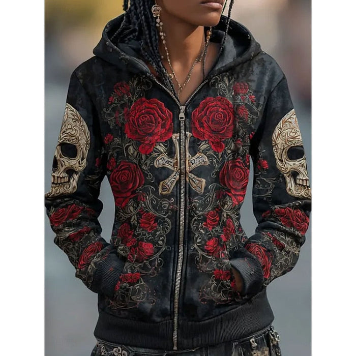 Czaszka & Rose Halloween Zip-Up bluza z kapturem
