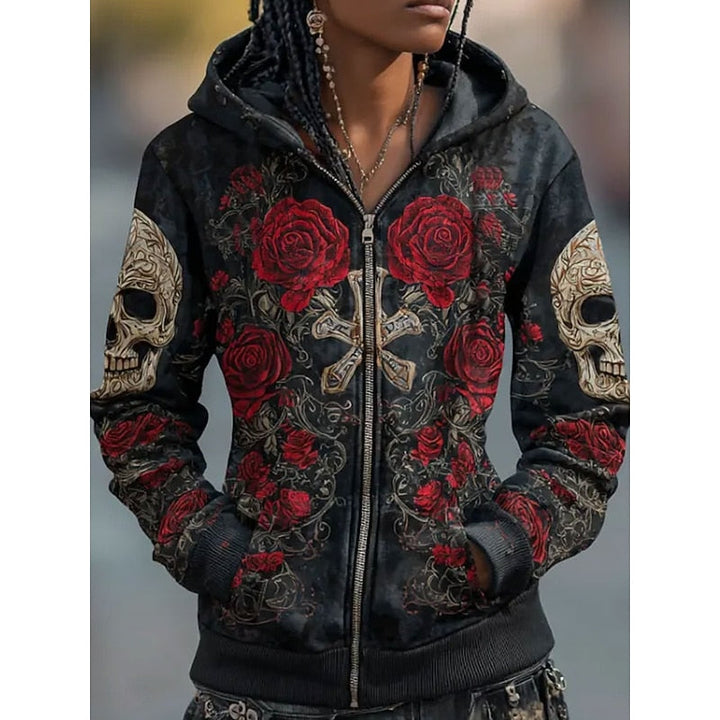 Czaszka &amp; Rose Halloween Zip-Up bluza z kapturem