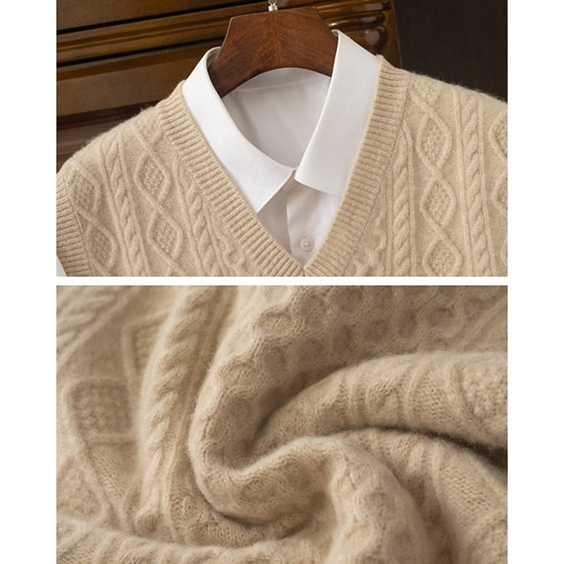 Cable-Textured sweter z dekoltem V kamizelka
