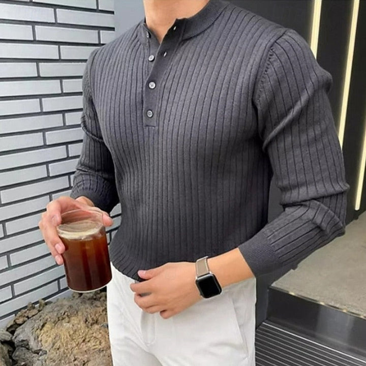 Prążkowany Henley sweter