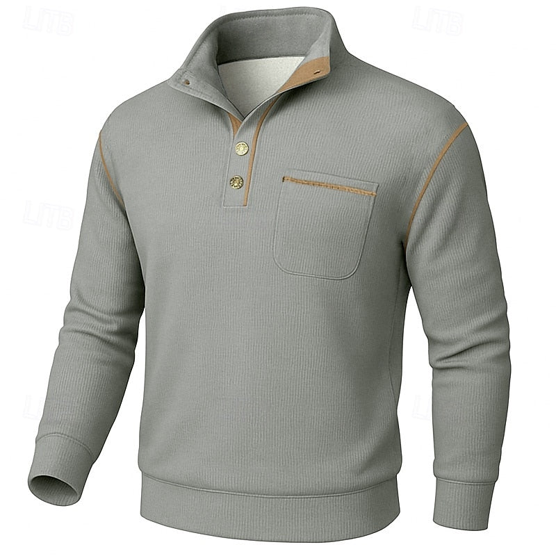 Fakturowany Half-Button sweter