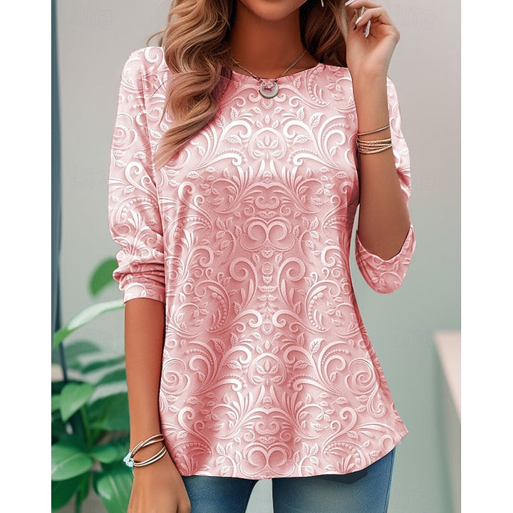 Elegancki kwiatowy długi-rękaw tunika top
