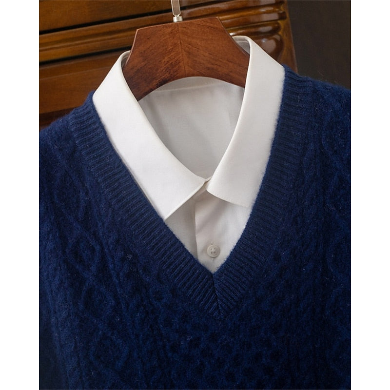 Cable-Textured sweter z dekoltem V kamizelka