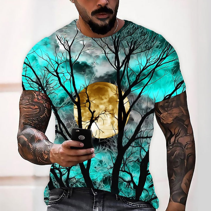 Halloween księżyc graficzny okrągły dekolt T-shirt