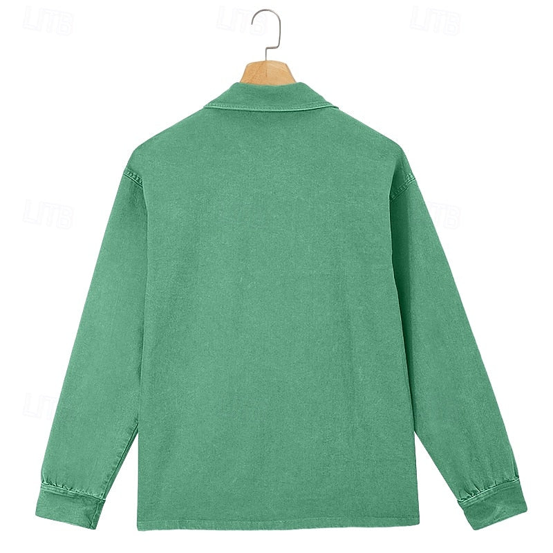 Washed długi rękaw koszulka polo