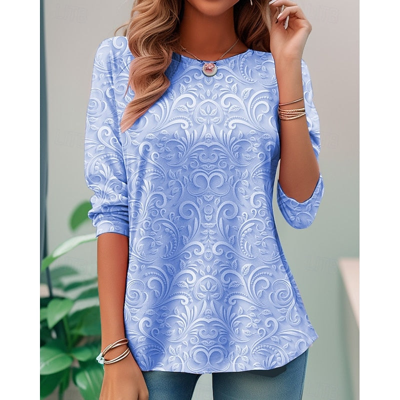 Elegancki kwiatowy długi-rękaw tunika top