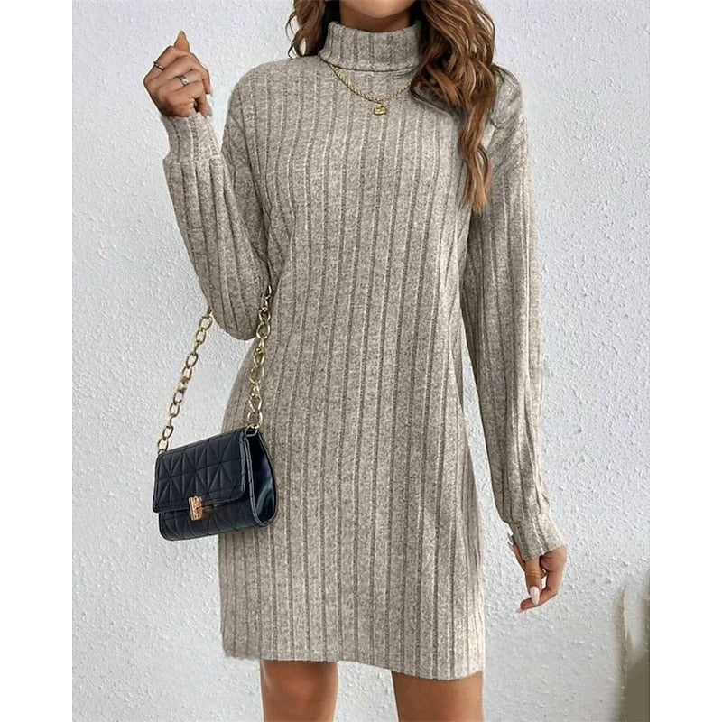 Prążkowany Roll-Neck sukienka