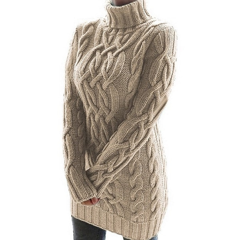 Cable-Textured sweter z golfem sukienka