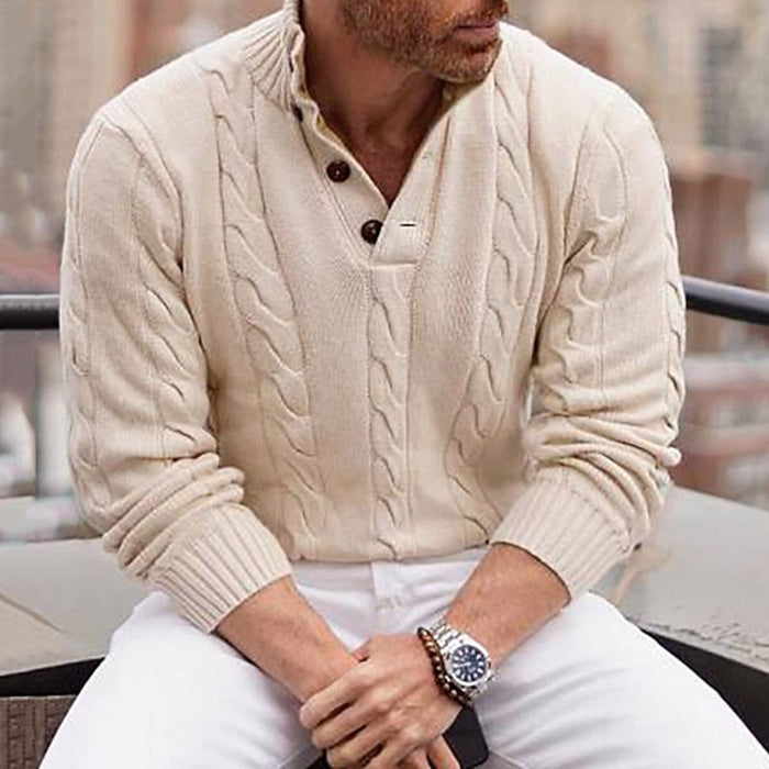 Warkoczowy splot Henley sweter