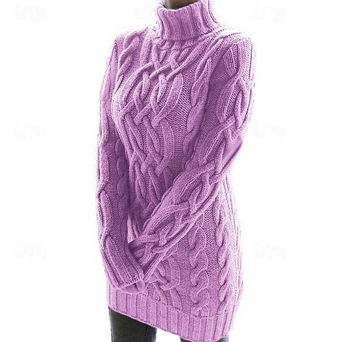 Cable-Textured sweter z golfem sukienka