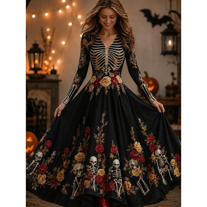 Halloween szkielet wzór sukienka maxi