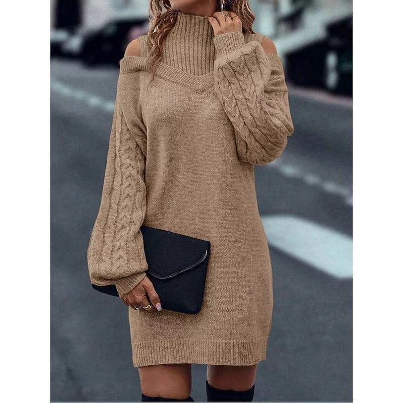 Cold-Shoulder sweter z golfem sukienka