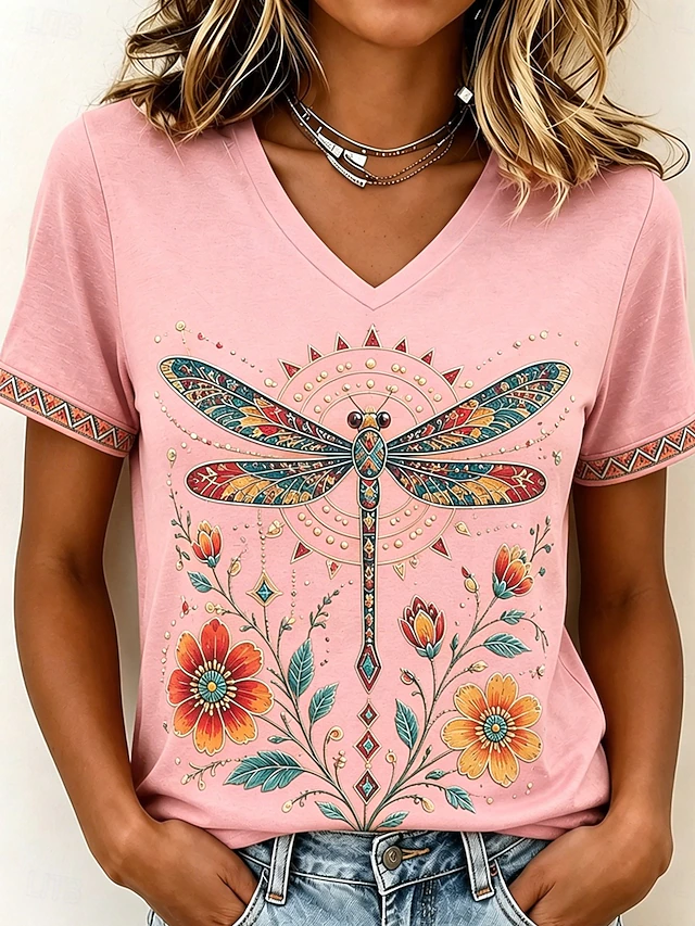 Artful Dragonfly dekolt V T-shirt