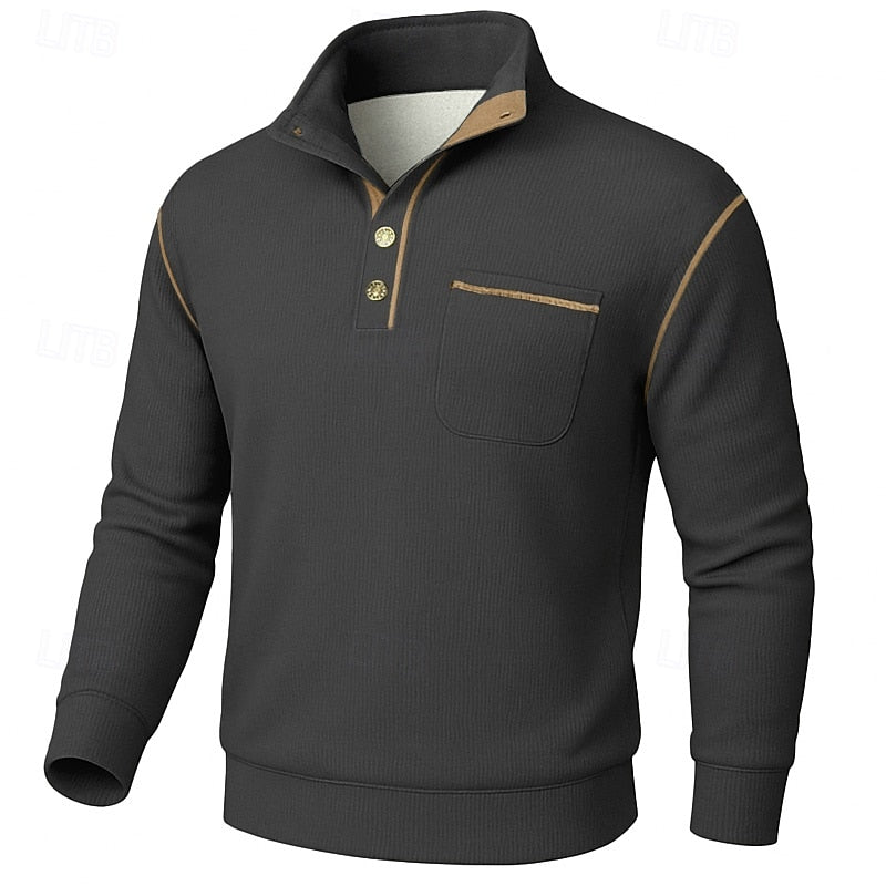 Fakturowany Half-Button sweter