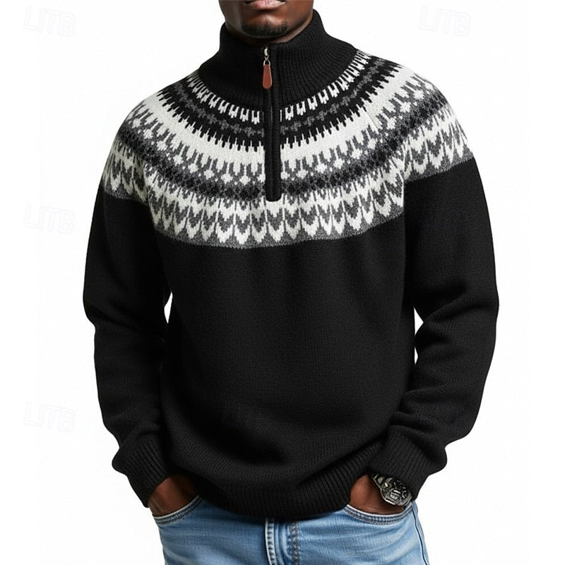Wzorzysty zamek 1/4 sweter
