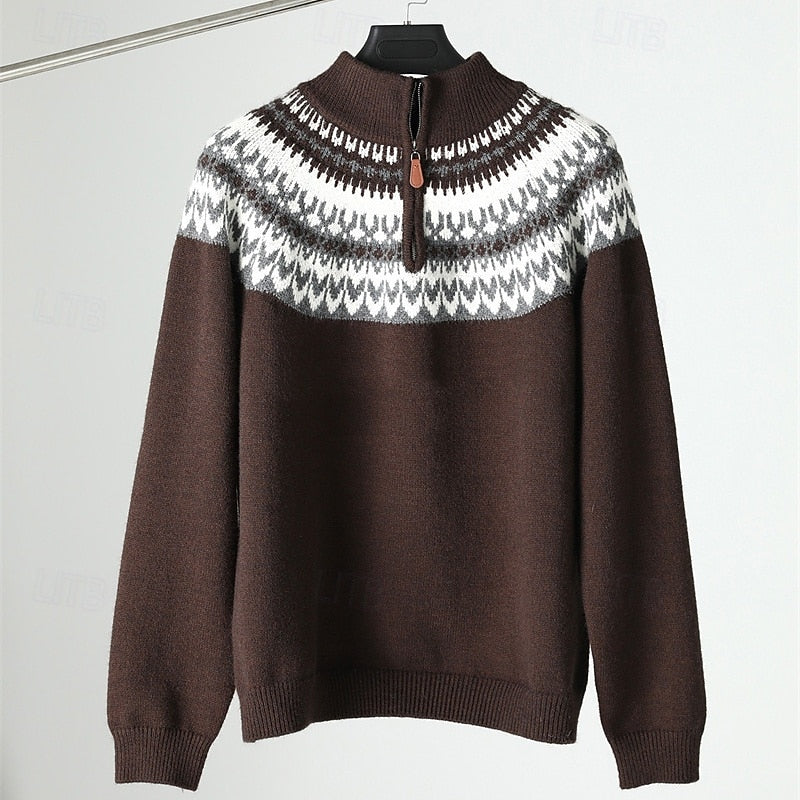 Wzorzysty zamek 1/4 sweter