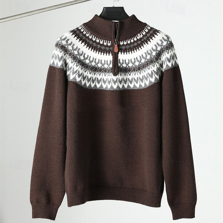 Wzorzysty zamek 1/4 sweter